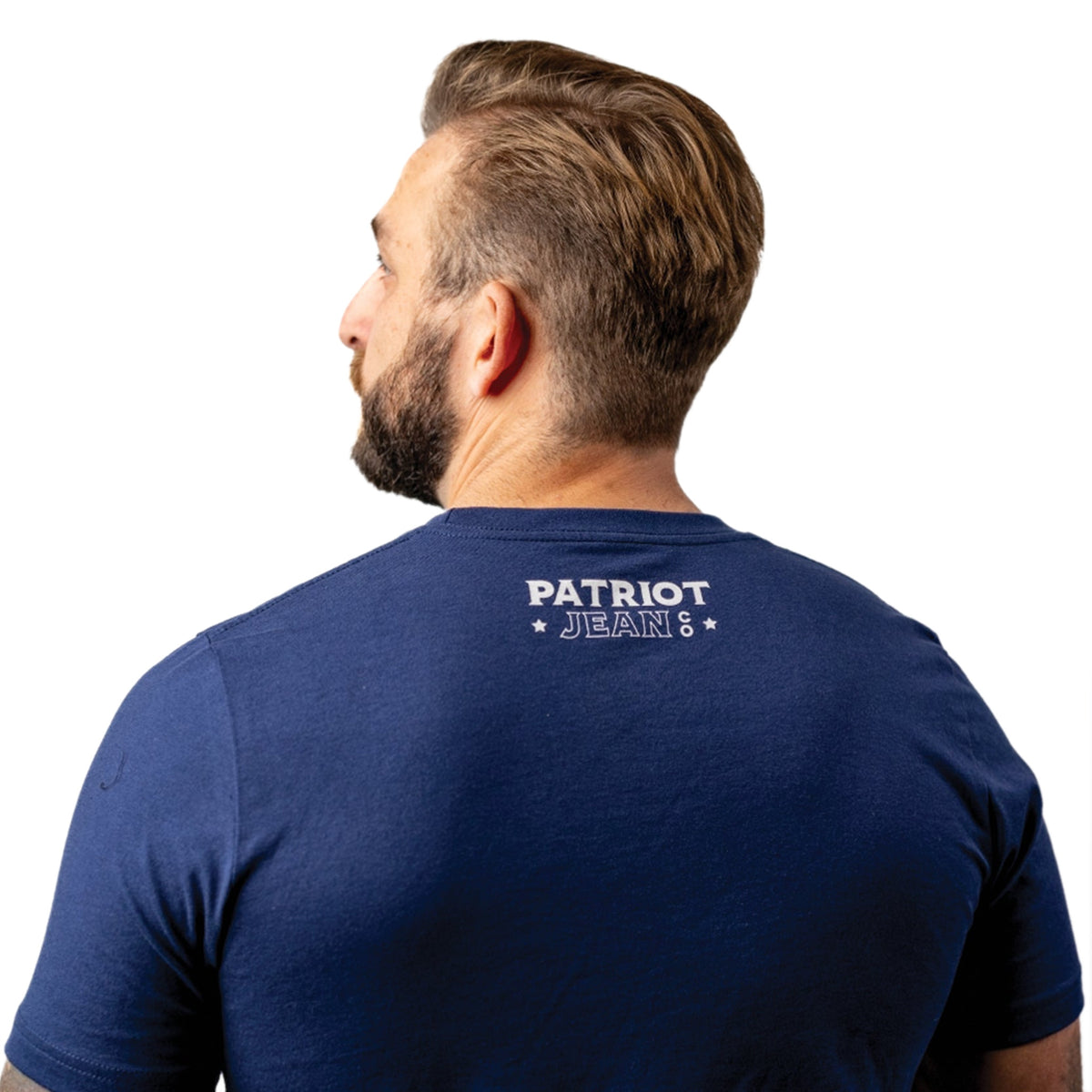 The Motto tee, Navy, back view